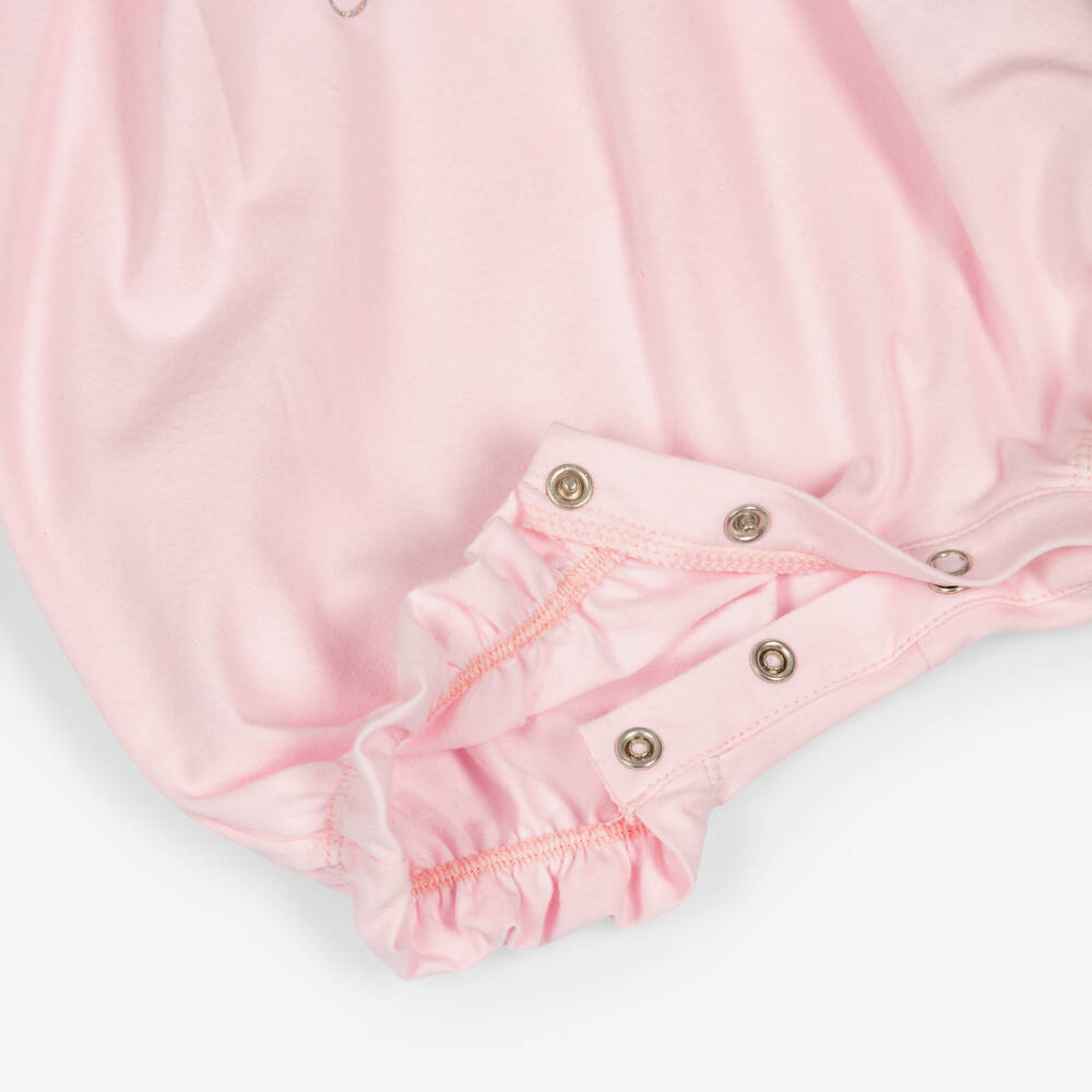 Lapin House-Baby Girls Pale Pink Cotton Jersey Shortie with Bunny Print | Childrensalon