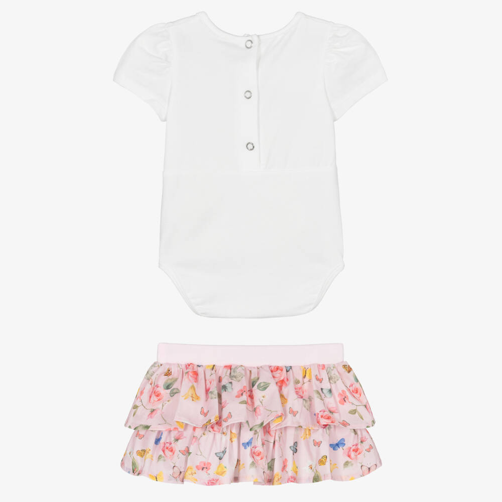 Lapin House-Baby Girls Pink Cotton Floral Skirt Set | Childrensalon
