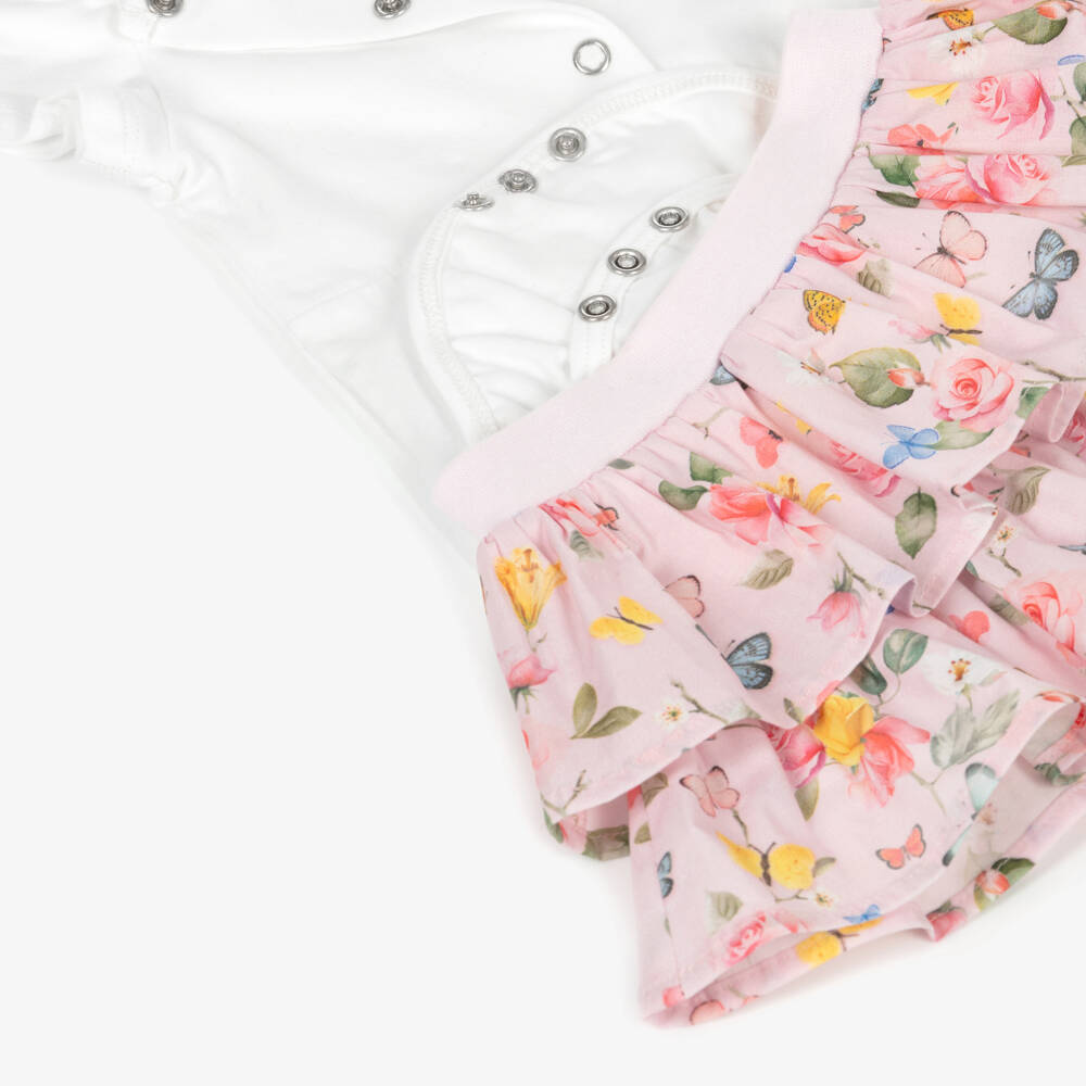 Lapin House-Baby Girls Pink Cotton Floral Skirt Set | Childrensalon