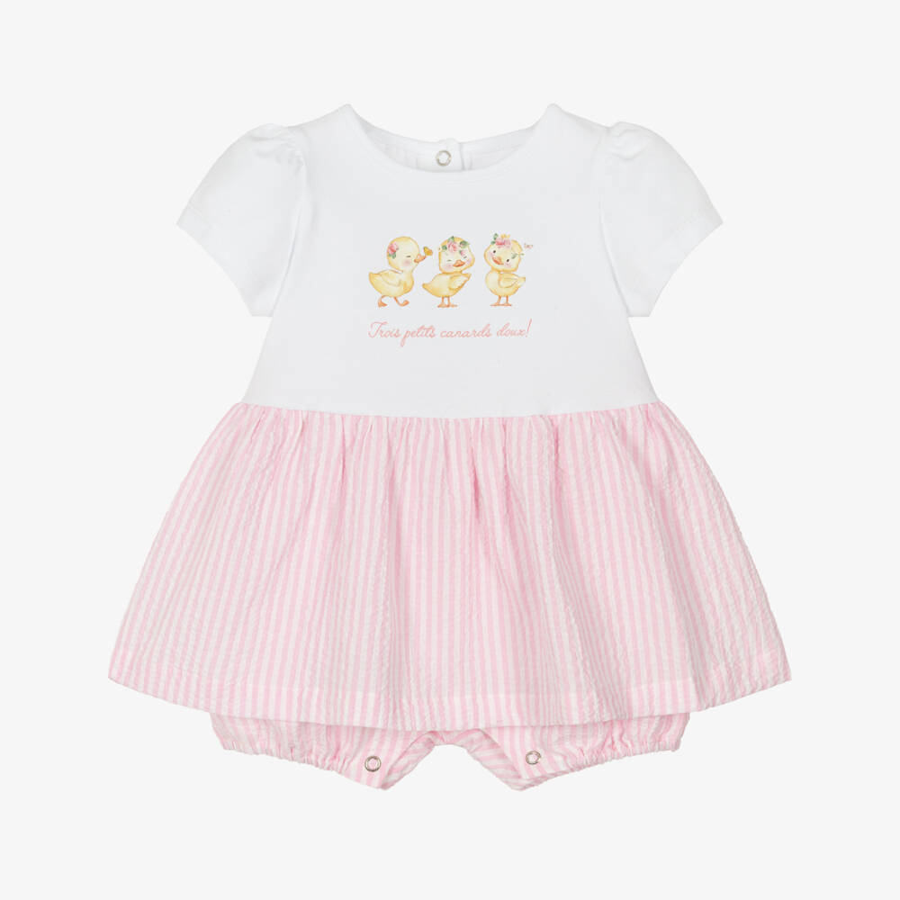Lapin House-Baby Girls Pink Cotton Shortie with Little Duck Print | Childrensalon