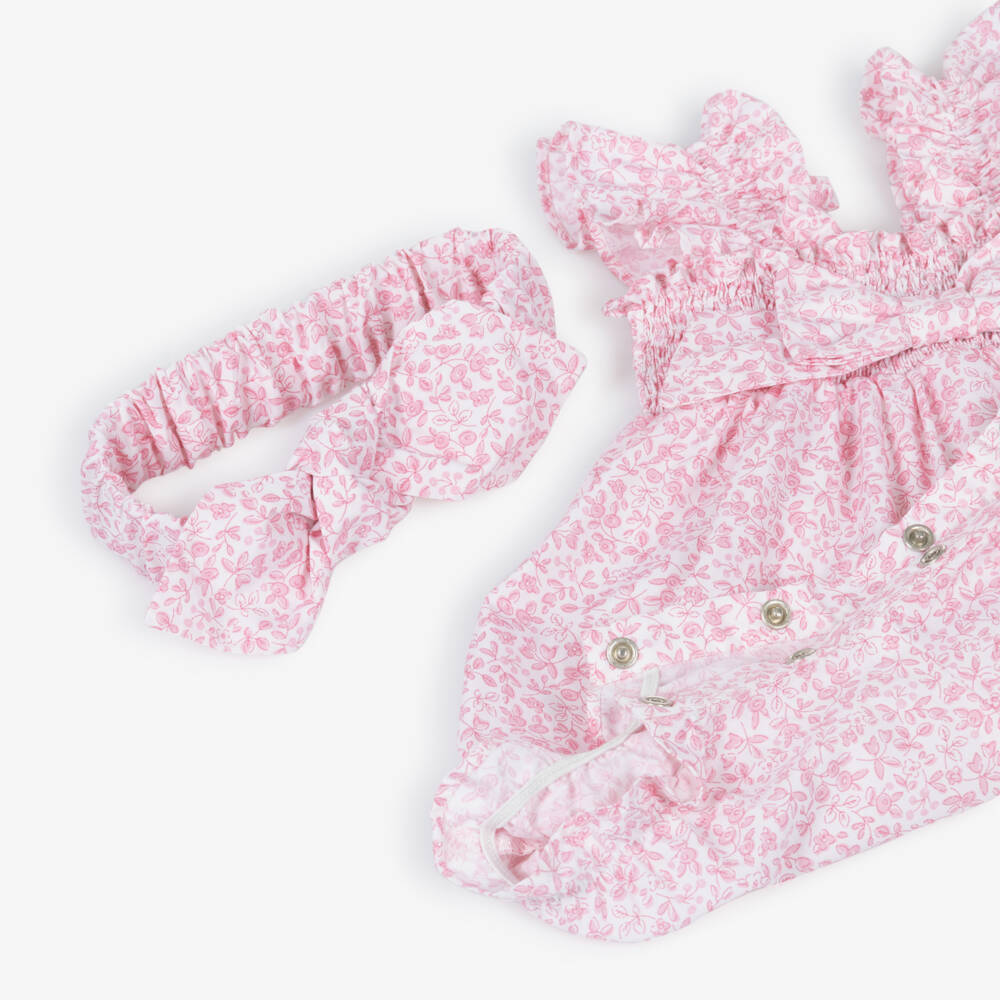 Lapin House-Baby Girls Pink Floral Cotton Shortie & Headband | Childrensalon