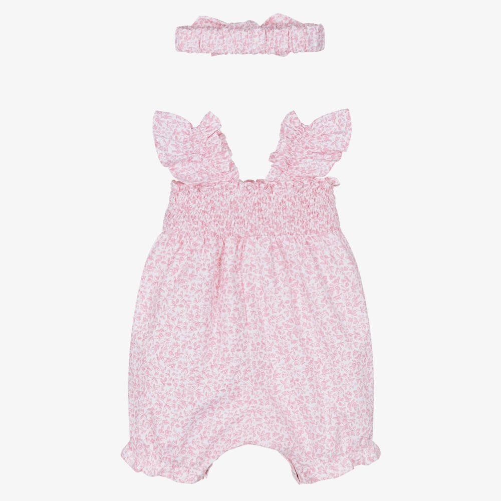 Lapin House-Baby Girls Pink Floral Cotton Shortie & Headband | Childrensalon