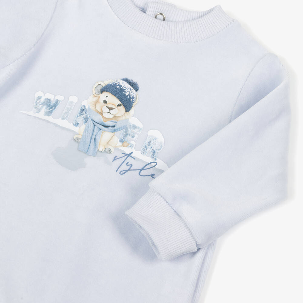 Lapin House-Blue Velour Lion Cub Babysuit Gift | Childrensalon