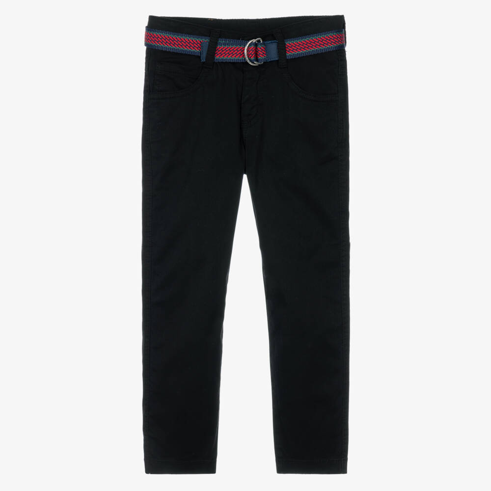 Lapin House-Boys Black Belted Twill Trousers | Childrensalon