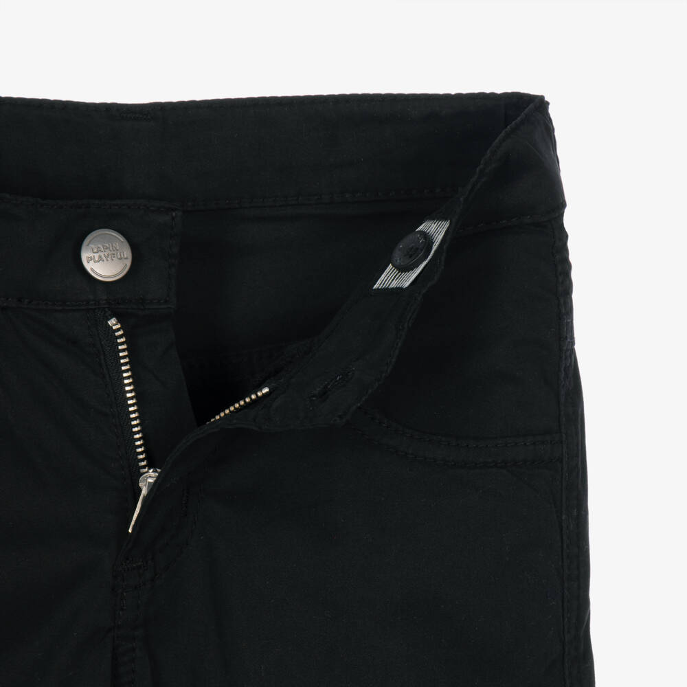 Lapin House-Boys Black Belted Twill Trousers | Childrensalon