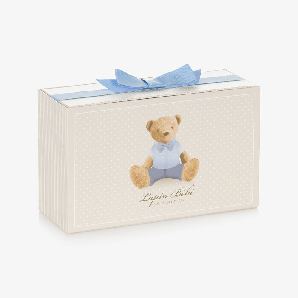 Lapin House-Boys Blue Cotton Printed Babygrow with Bear Pocket | Childrensalon