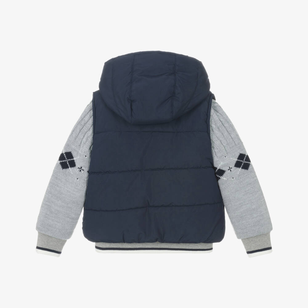 Lapin House-Boys Blue Hooded Gilet & Zip-Up Top 2-in-1 | Childrensalon