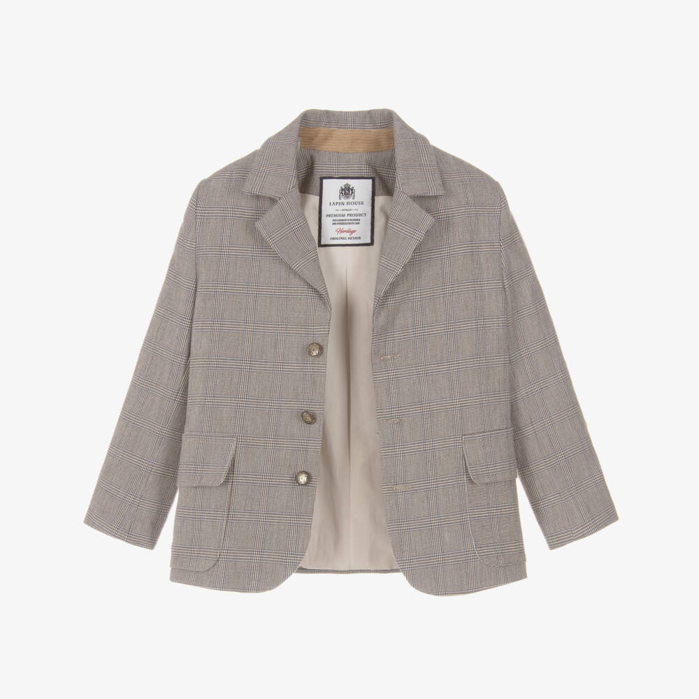 Lapin House-Boys Brown Prince of Wales Check Cotton Blazer  | Childrensalon