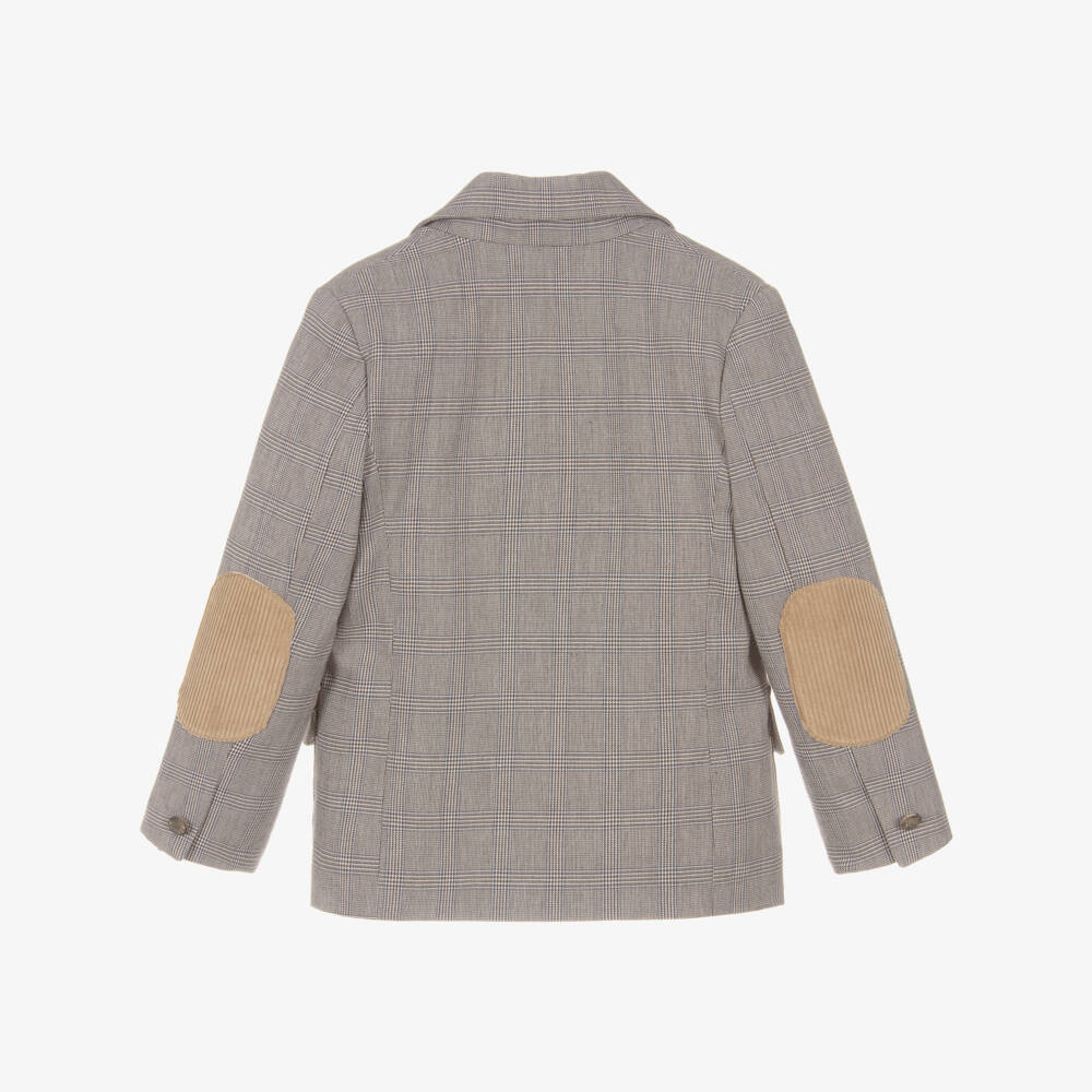 Lapin House-Boys Brown Prince of Wales Check Cotton Blazer  | Childrensalon