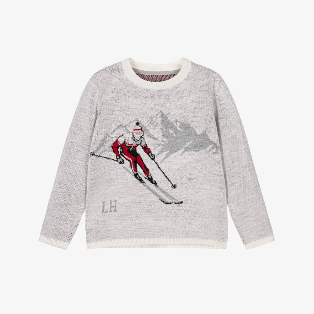 Lapin House-Boys Grey Intarsia Knit Skier Sweater | Childrensalon