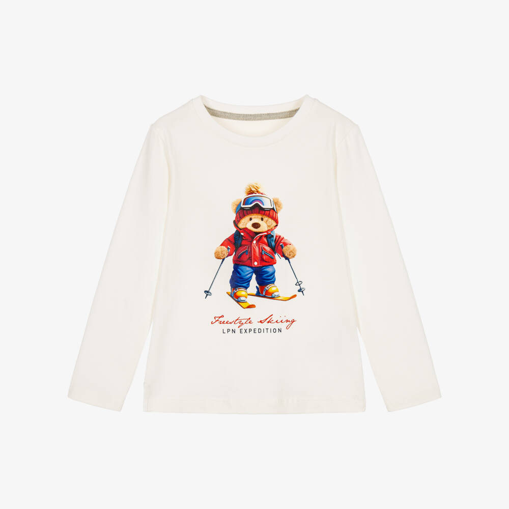 Lapin House-Boys Ivory Cotton Ski Bear Top | Childrensalon