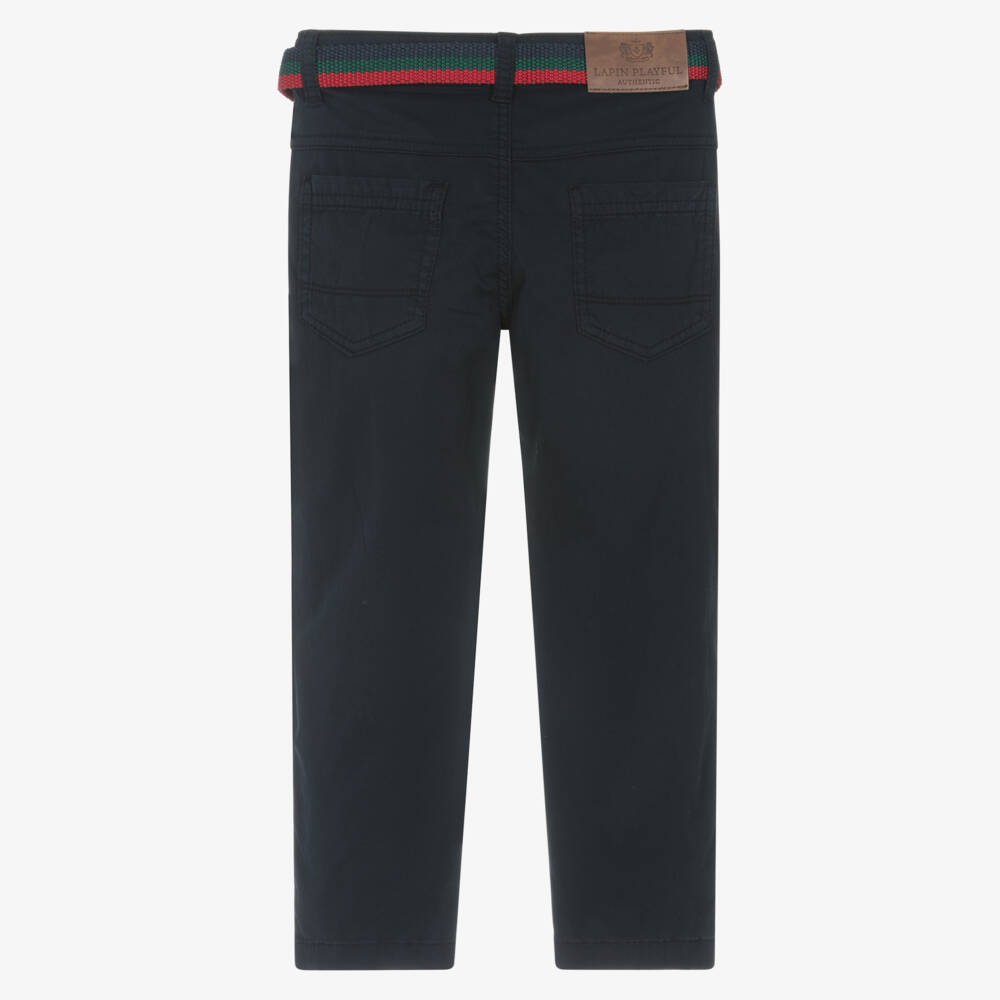 Lapin House-Boys Navy Blue Cotton Jeans with Webbed Belt | Childrensalon