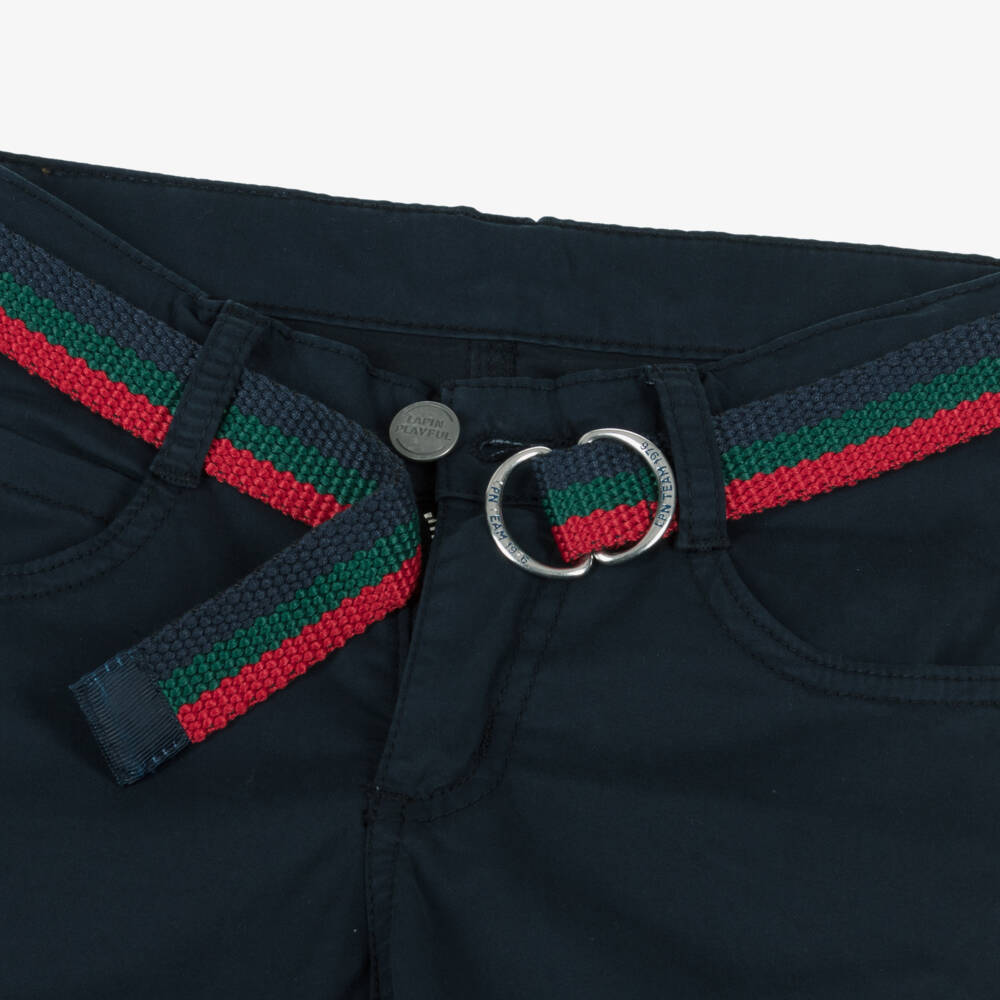 Lapin House-Boys Navy Blue Cotton Jeans with Webbed Belt | Childrensalon