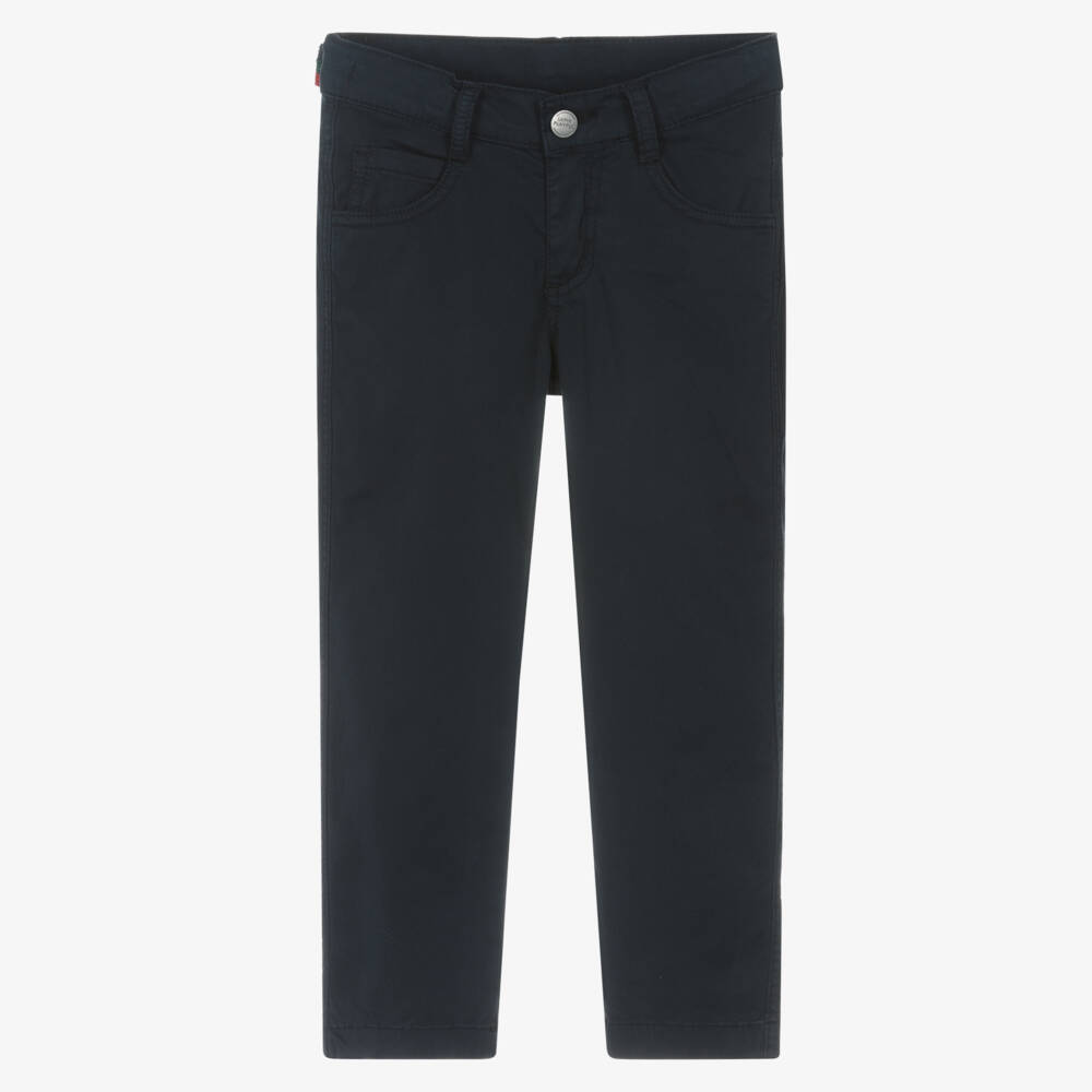 Lapin House-Boys Navy Blue Cotton Jeans with Webbed Belt | Childrensalon