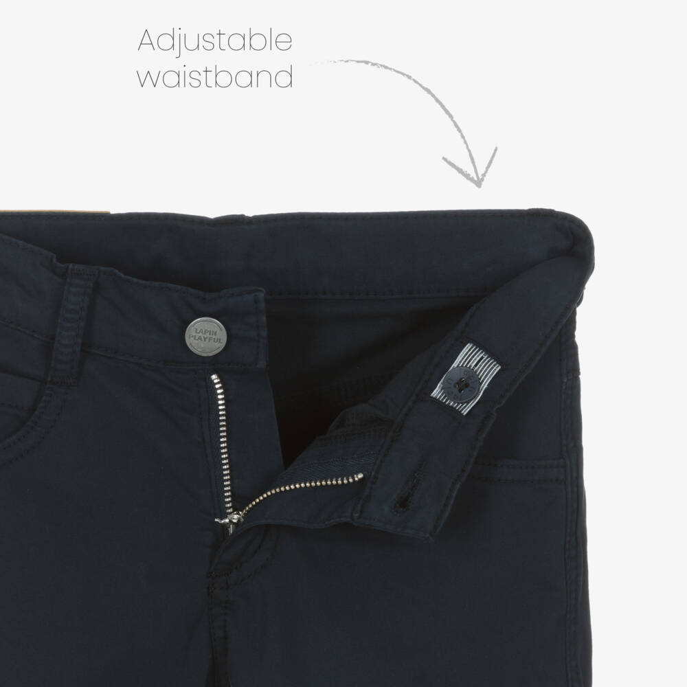 Lapin House-Boys Navy Blue Cotton Jeans with Webbed Belt | Childrensalon