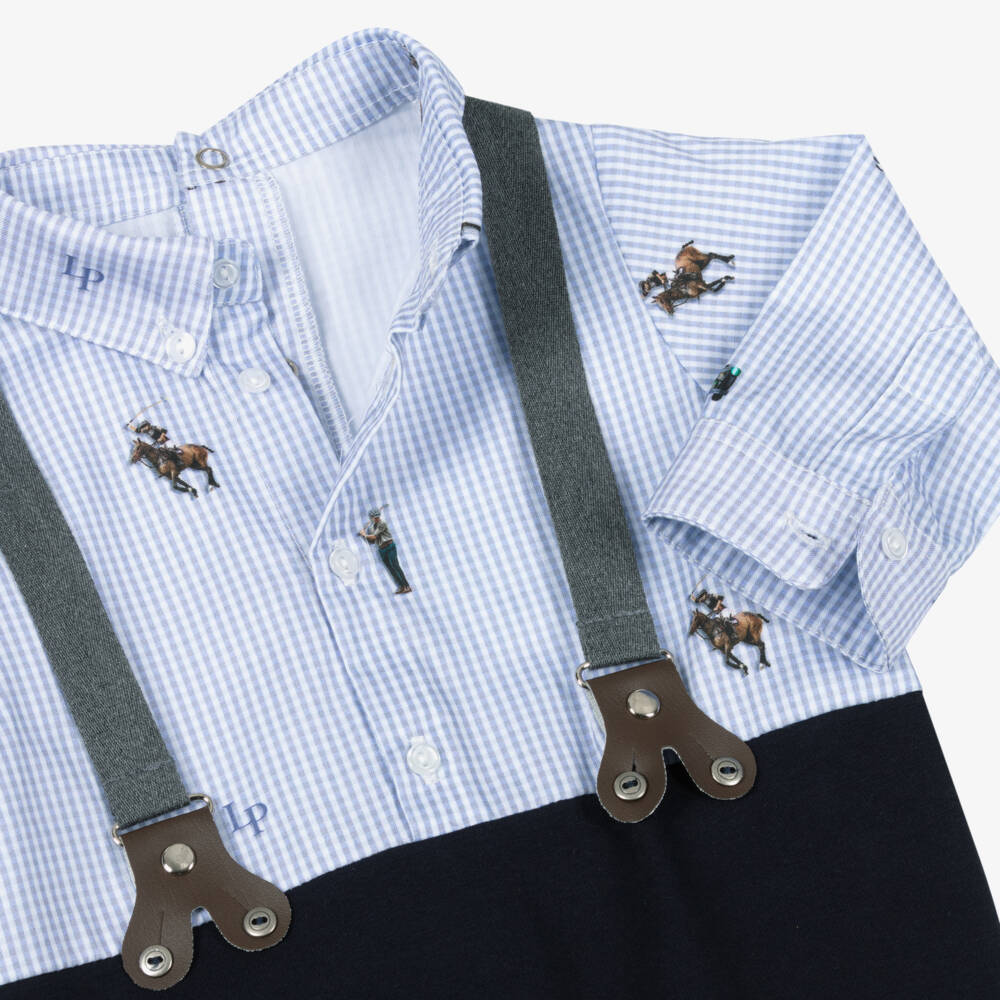 Lapin House-Boys Navy Blue Cotton Layered Look Babygrow | Childrensalon