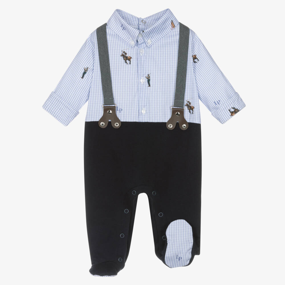 Lapin House-Boys Navy Blue Cotton Layered Look Babygrow | Childrensalon