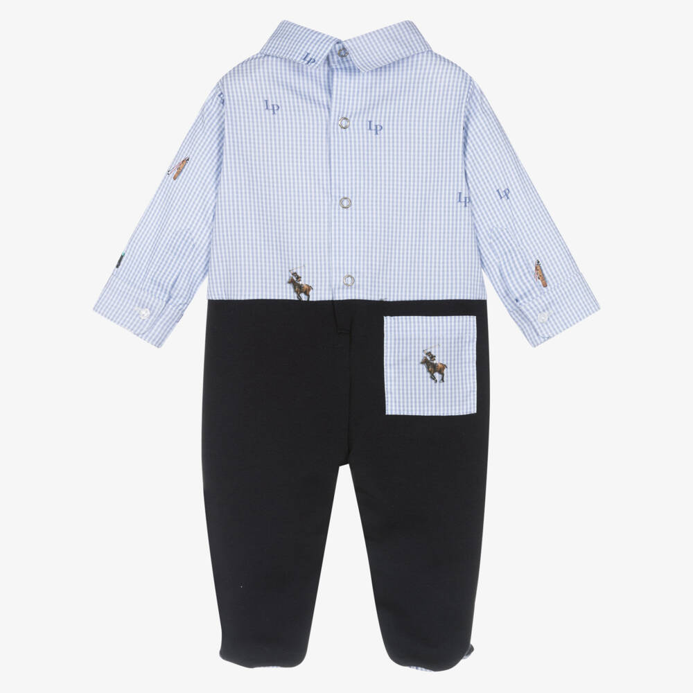 Lapin House-Boys Navy Blue Cotton Layered Look Babygrow | Childrensalon