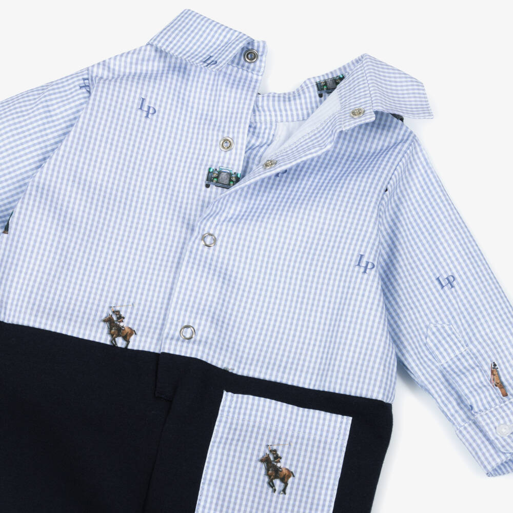 Lapin House-Boys Navy Blue Cotton Layered Look Babygrow | Childrensalon