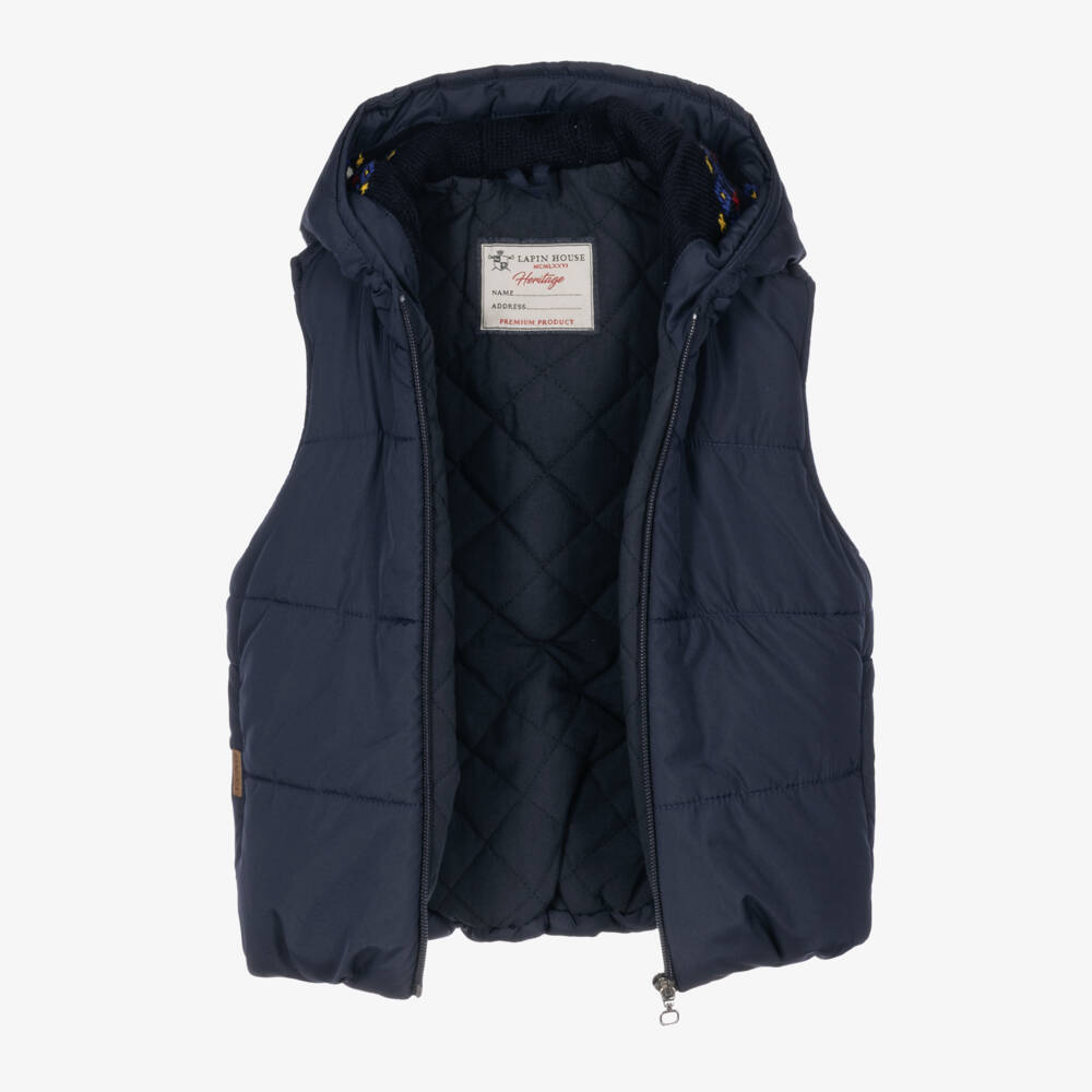 Lapin House-Boys Navy Blue Hooded 2-in1 Gilet & Zip-Up Cardigan | Childrensalon