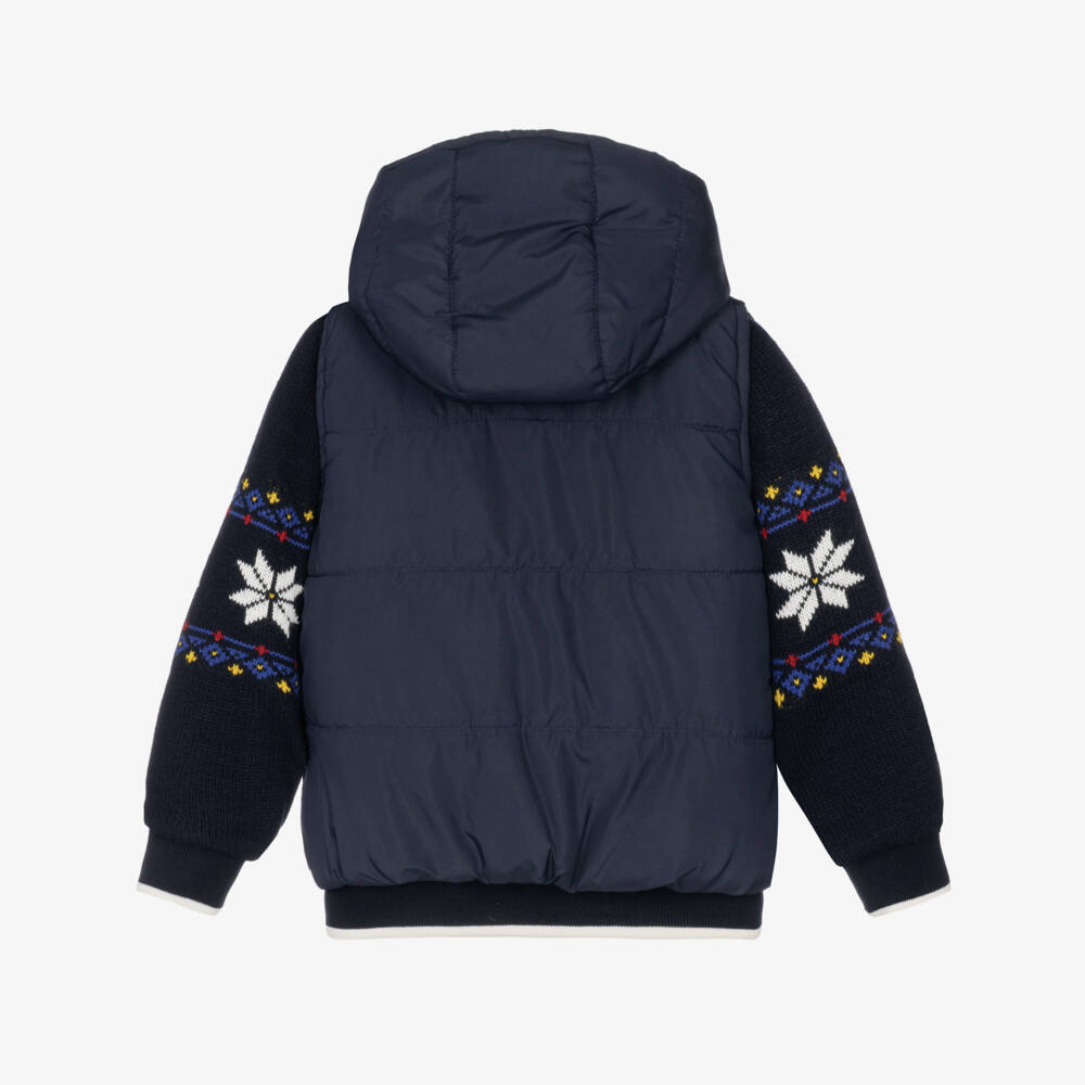 Lapin House-Boys Navy Blue Hooded 2-in1 Gilet & Zip-Up Cardigan | Childrensalon
