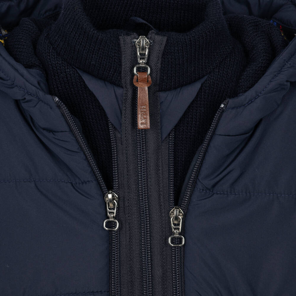 Lapin House-Boys Navy Blue Hooded 2-in1 Gilet & Zip-Up Cardigan | Childrensalon