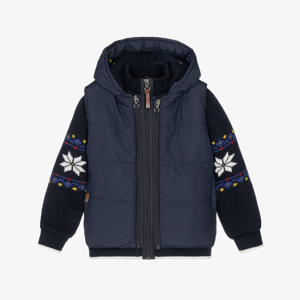Lapin House-Boys Navy Blue Hooded 2-in1 Gilet & Zip-Up Cardigan | Childrensalon