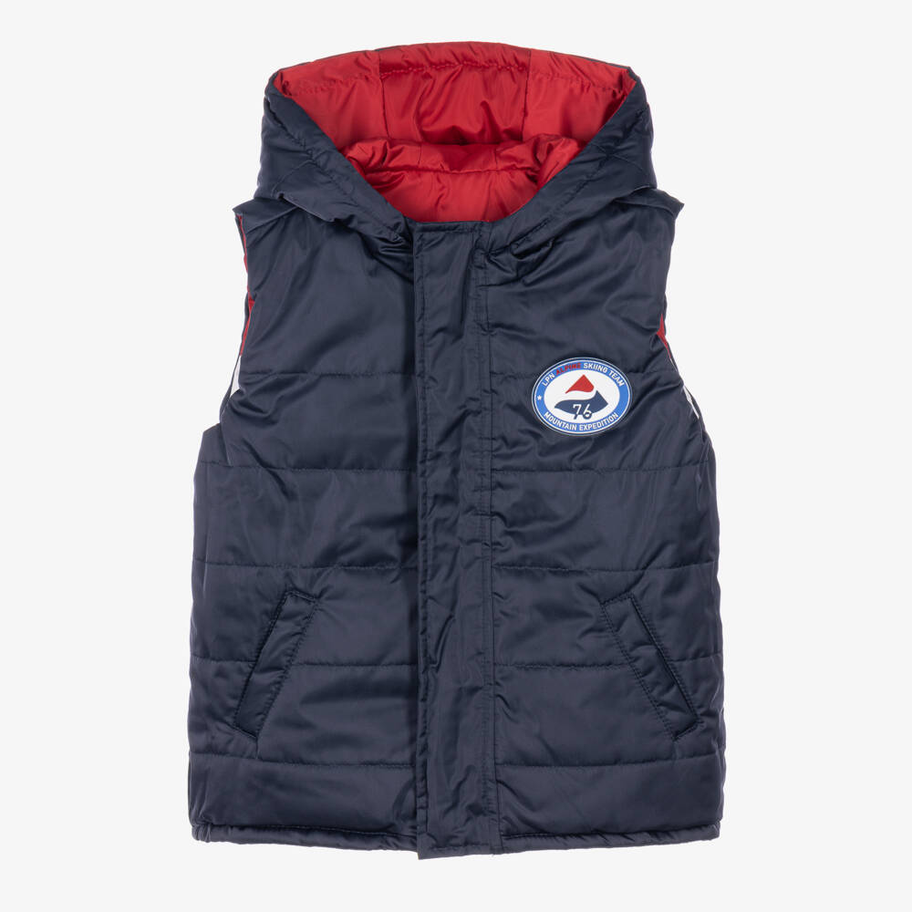 Lapin House-Boys Navy Blue Reversible Hooded Gilet | Childrensalon