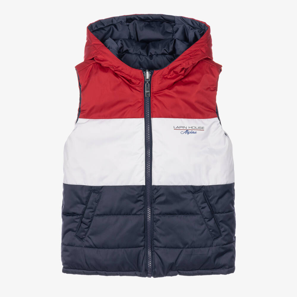 Lapin House-Boys Navy Blue Reversible Hooded Gilet | Childrensalon