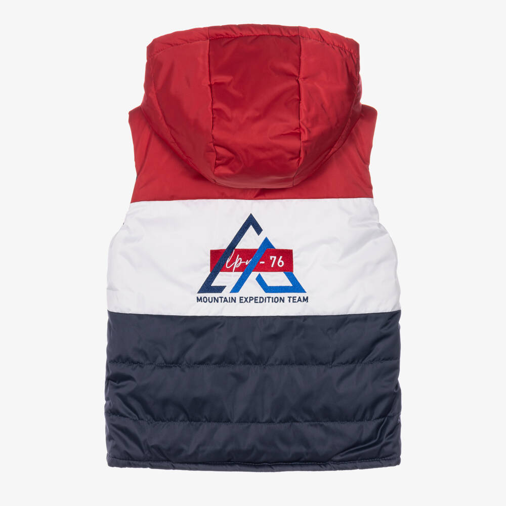 Lapin House-Boys Navy Blue Reversible Hooded Gilet | Childrensalon