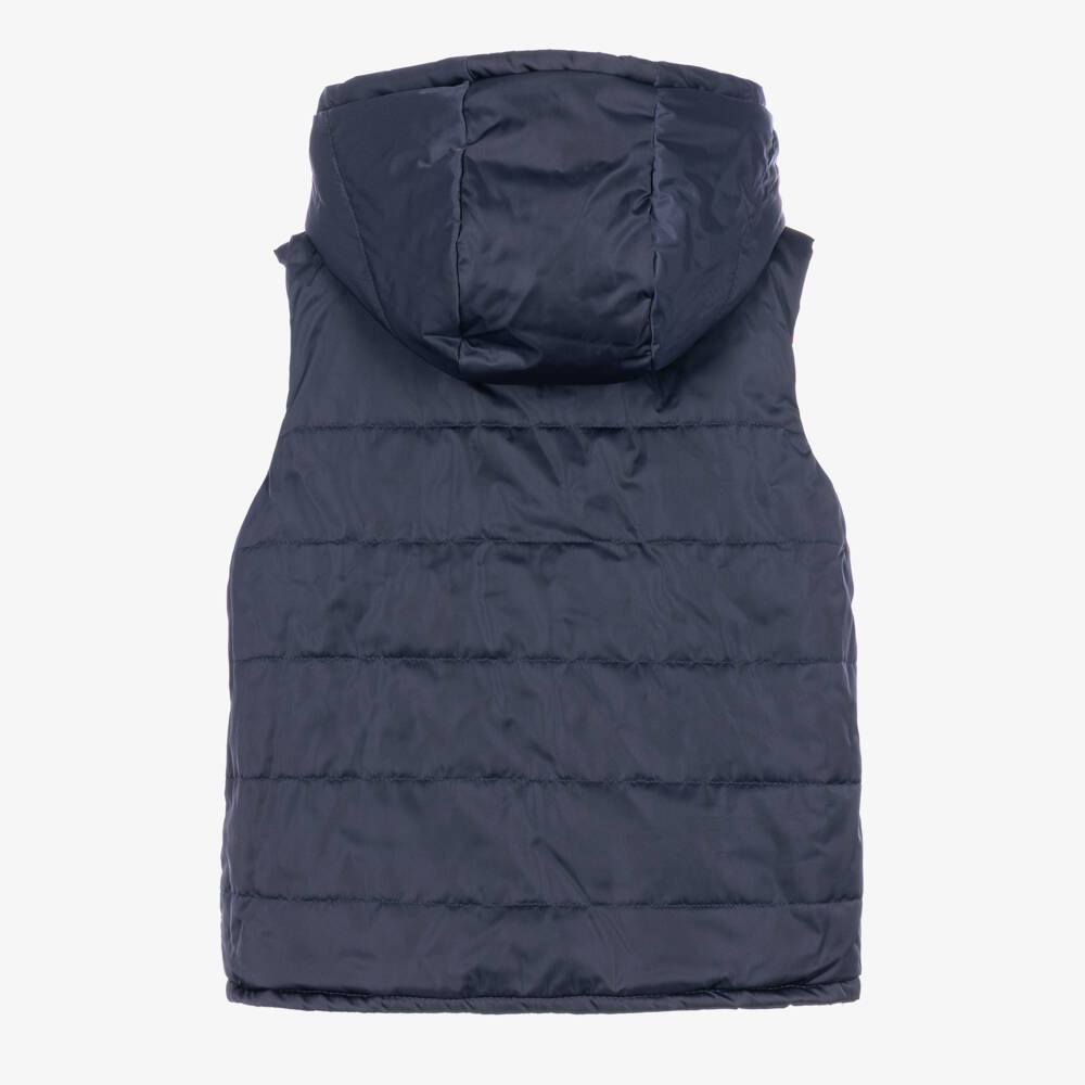 Lapin House-Boys Navy Blue Reversible Hooded Gilet | Childrensalon