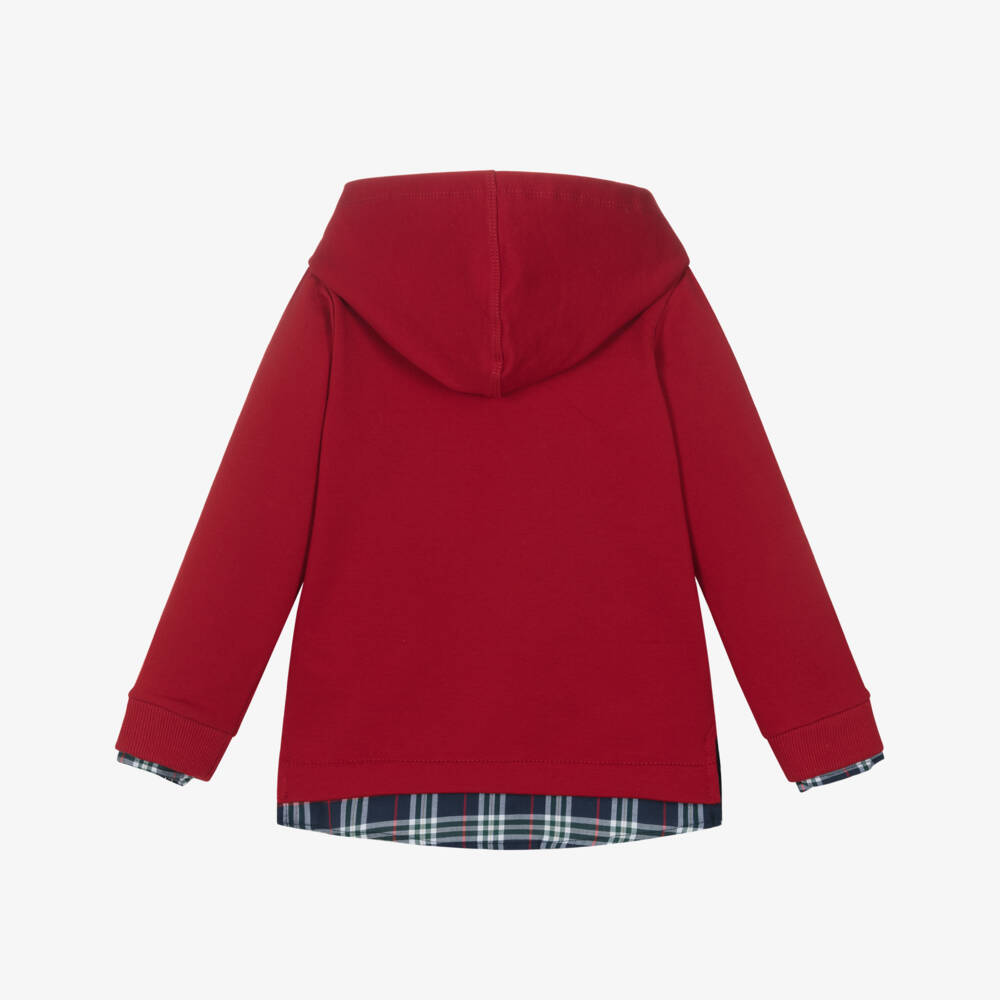 Lapin House-Boys Red Cotton Preppy Hoodie with Layered Look | Childrensalon