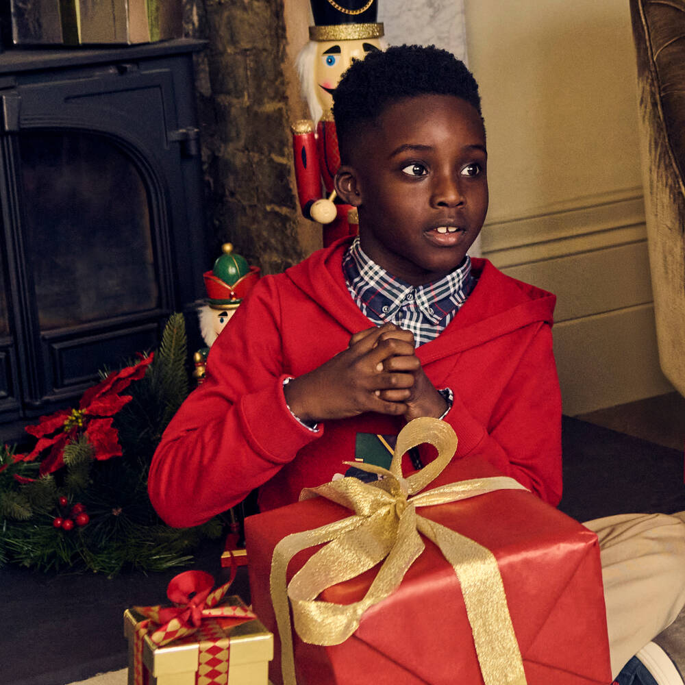 Lapin House-Boys Red Cotton Preppy Hoodie with Layered Look | Childrensalon