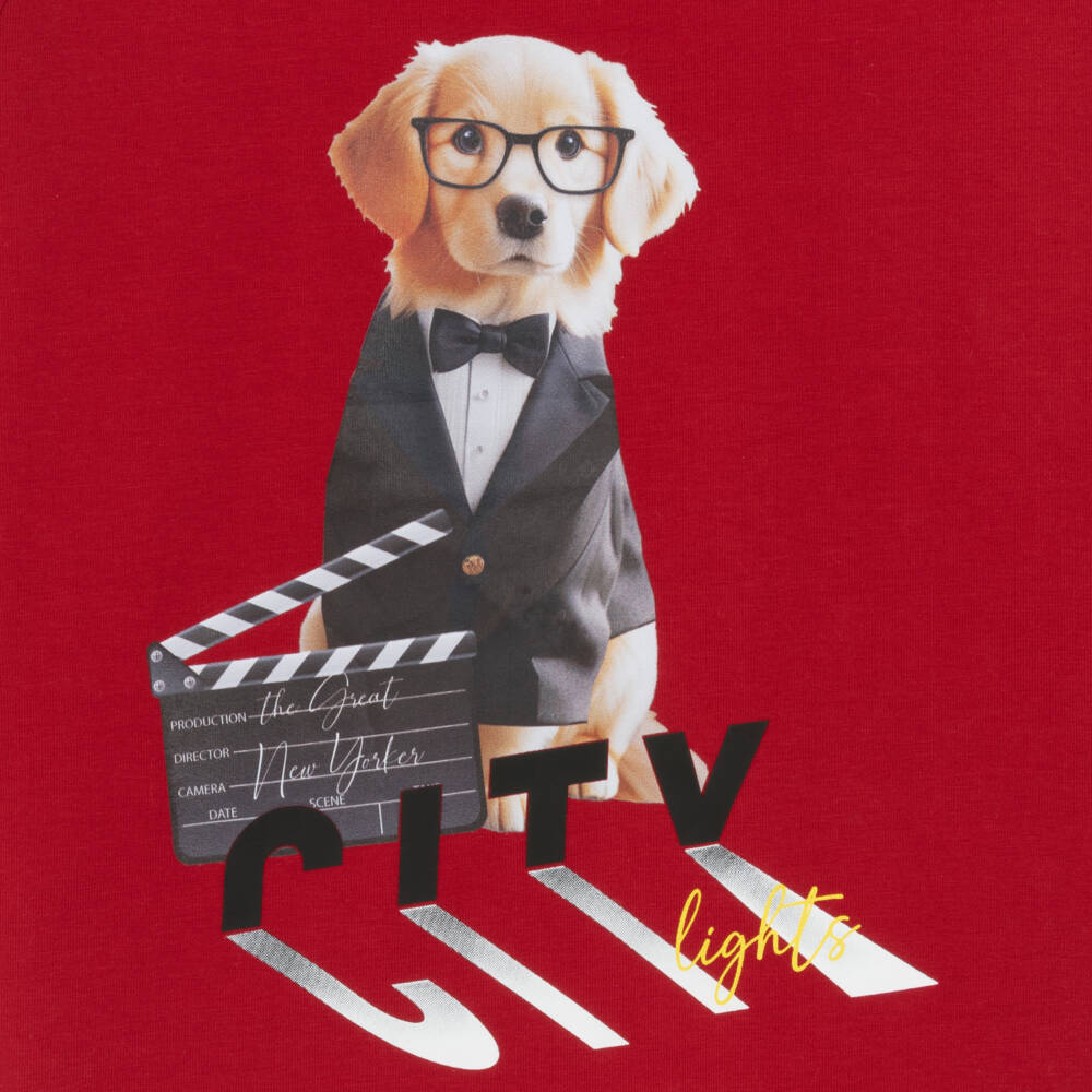 Lapin House-Boys Red Dog Print Cotton Top | Childrensalon