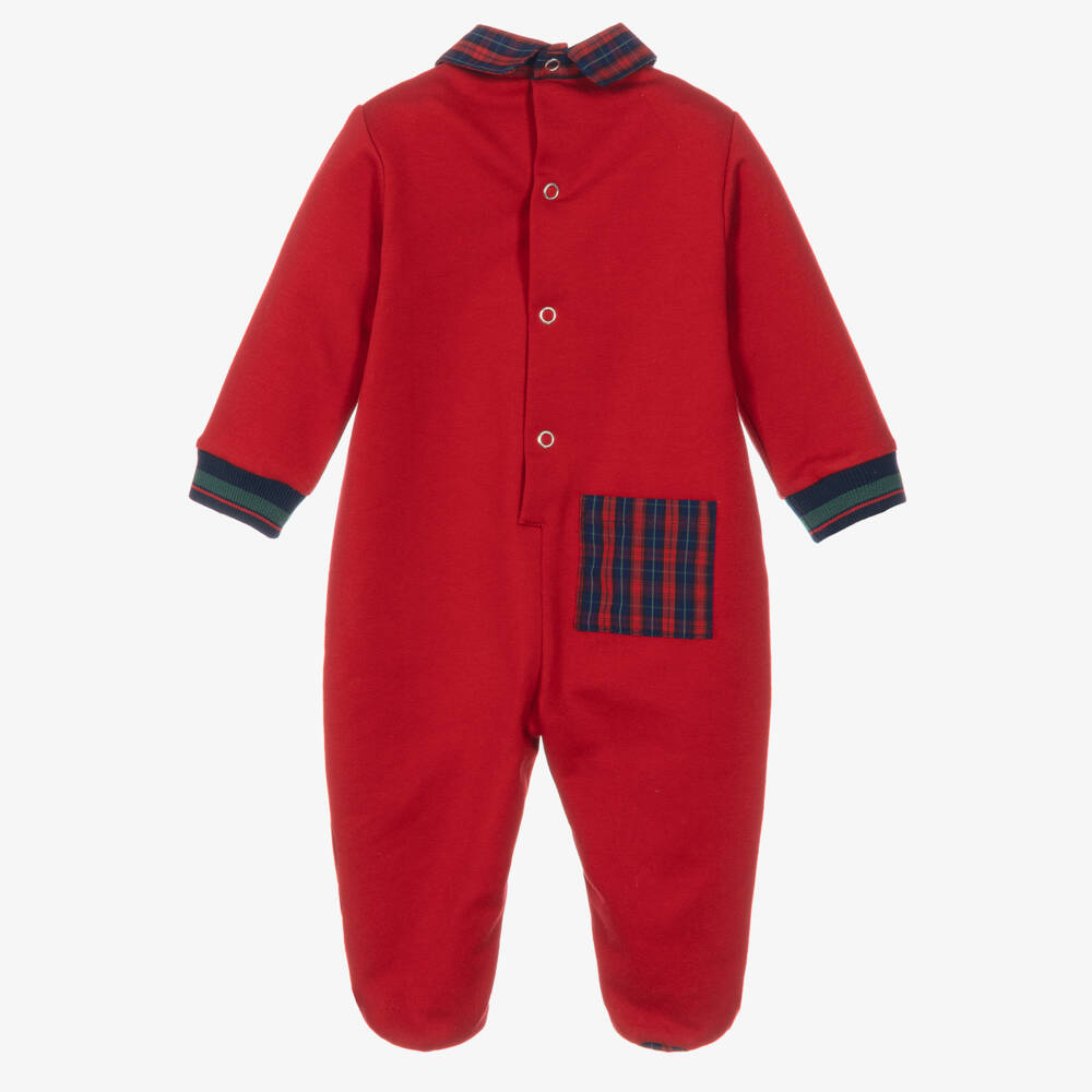 Lapin House-Boys Red Teddy Babygrow with Shirt Neckline | Childrensalon