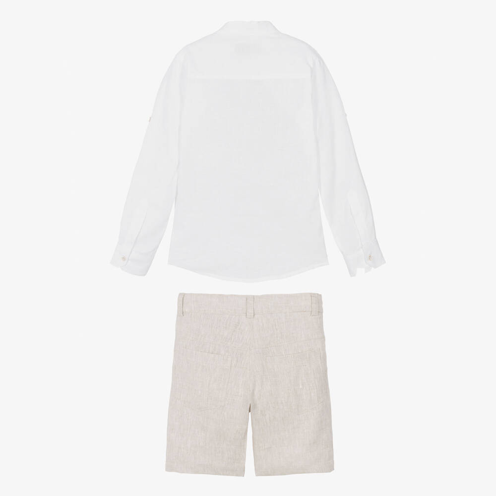 Lapin House-Boys White & Beige Linen Shorts Set | Childrensalon