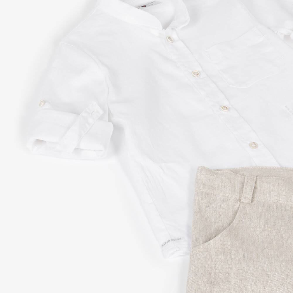 Lapin House-Boys White & Beige Linen Shorts Set | Childrensalon