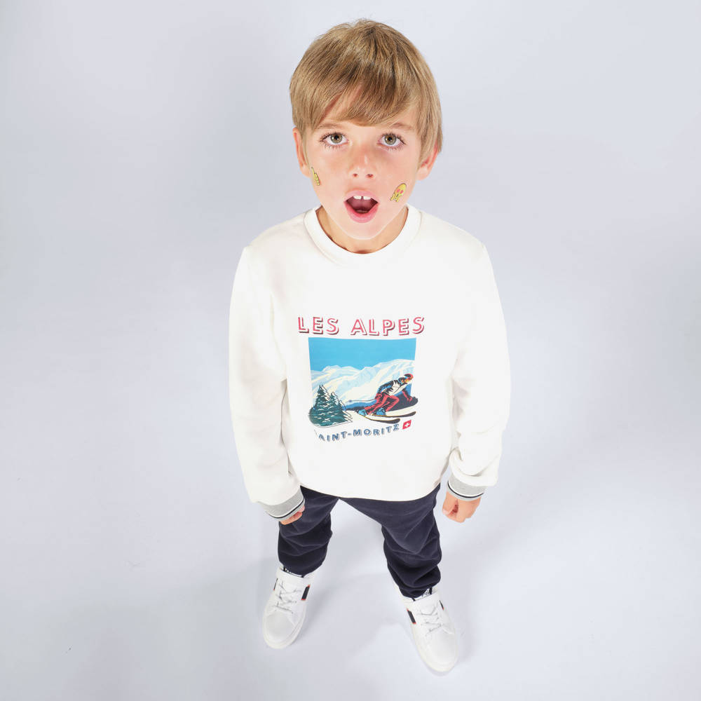 Lapin House-Boys White & Blue Jersey Ski-Themed Tracksuit | Childrensalon
