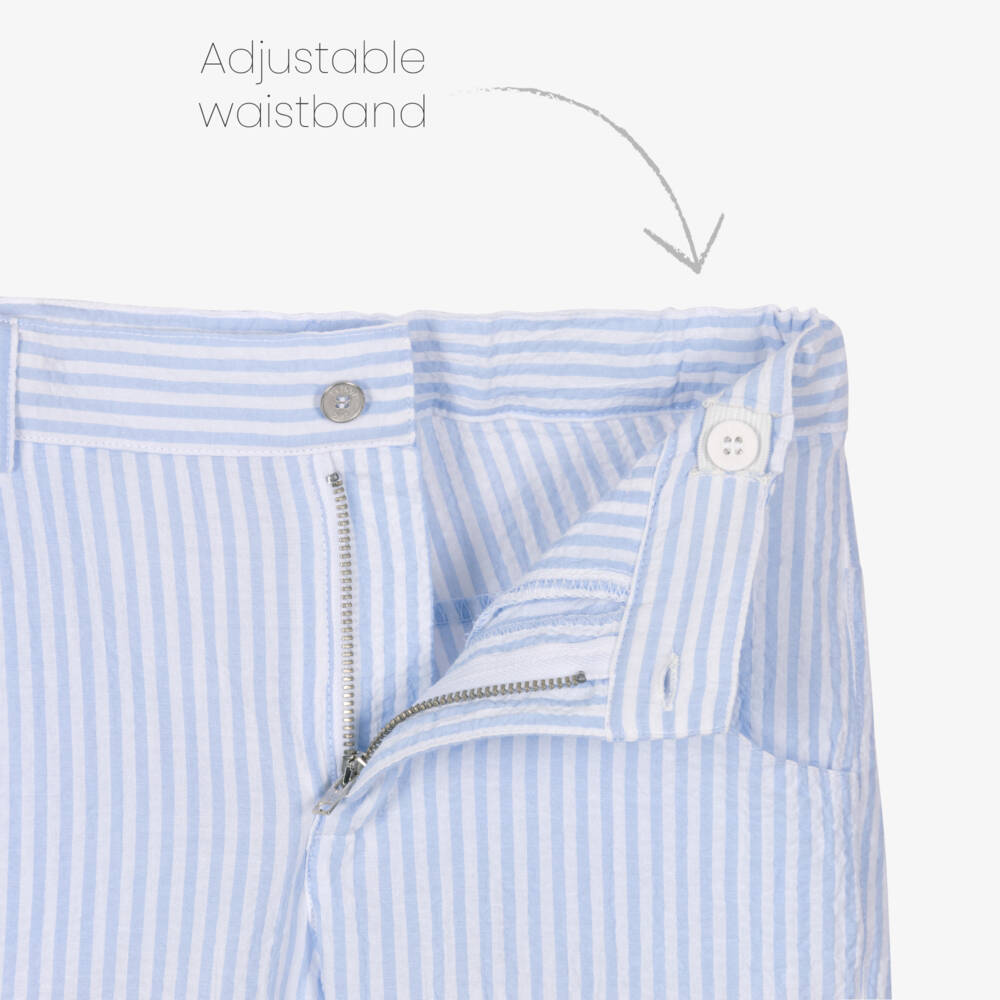 Lapin House-Boys White Shirt & Blue Striped Cotton Shorts Set | Childrensalon