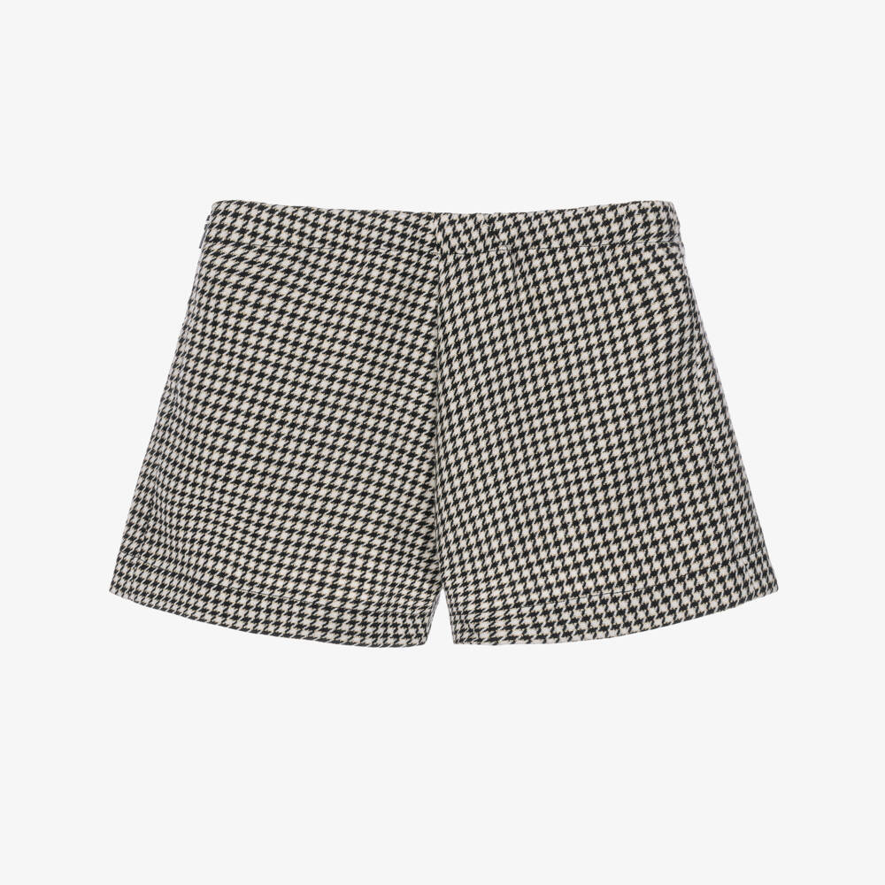 Lapin House-Girls Black Pleated Houndstooth Shorts | Childrensalon