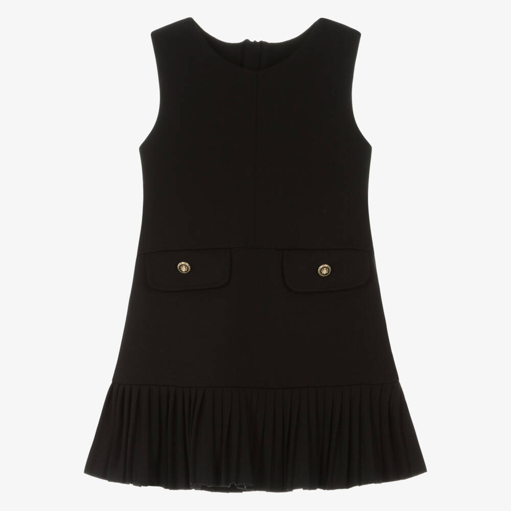 Lapin House-Girls Black Sleeveless Dress with Pleated Hem  | Childrensalon