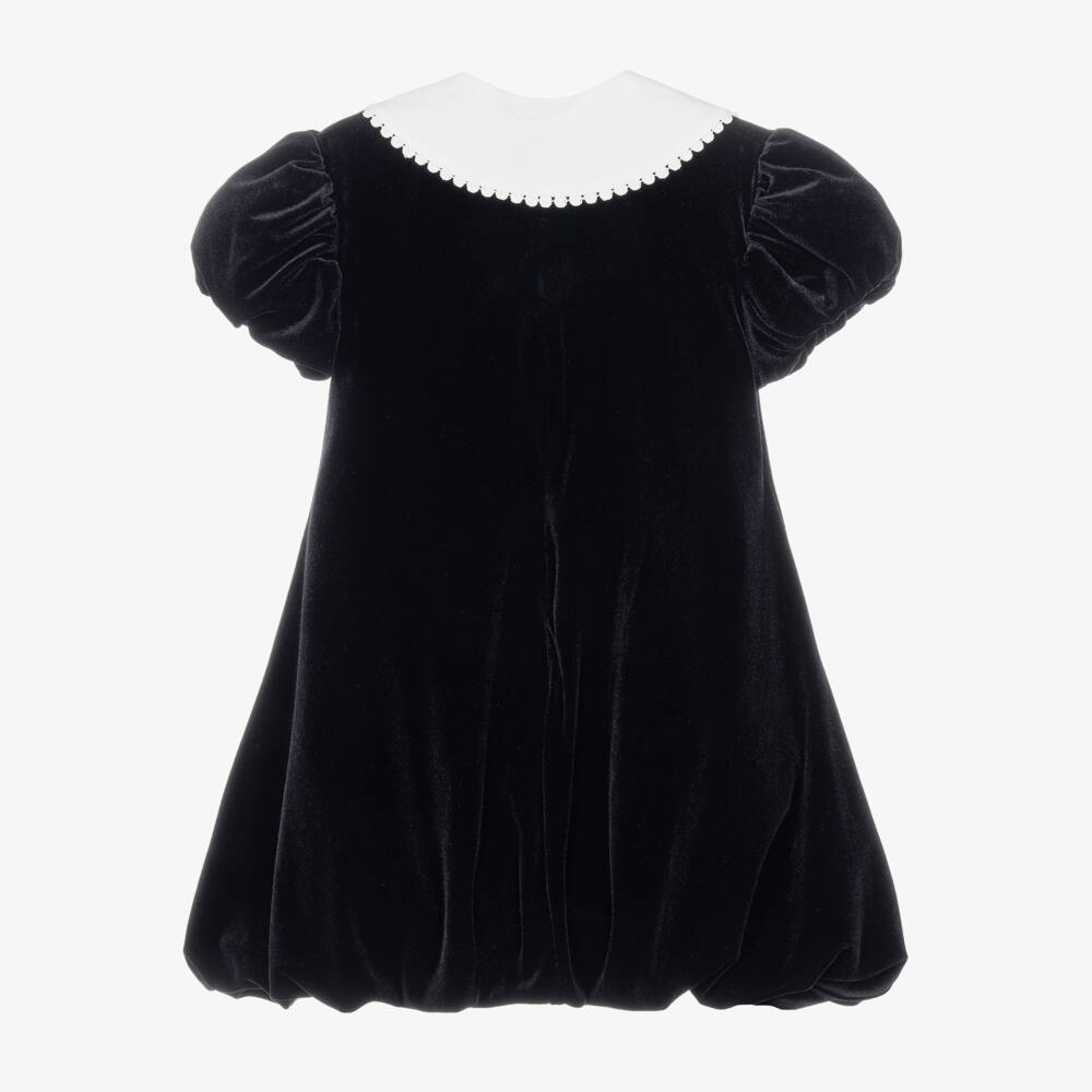 Lapin House-Girls Black Velvet Dress with White Collar | Childrensalon