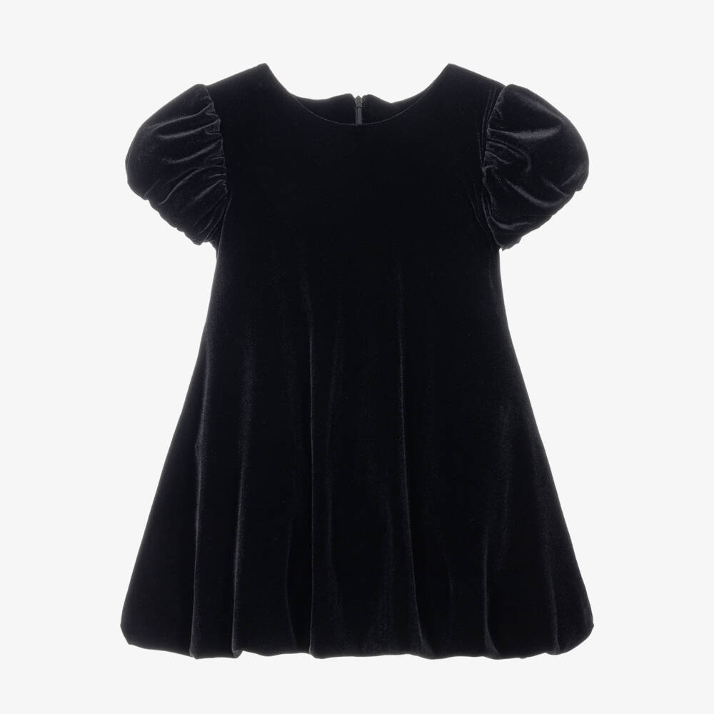 Lapin House-Girls Black Velvet Dress with White Collar | Childrensalon