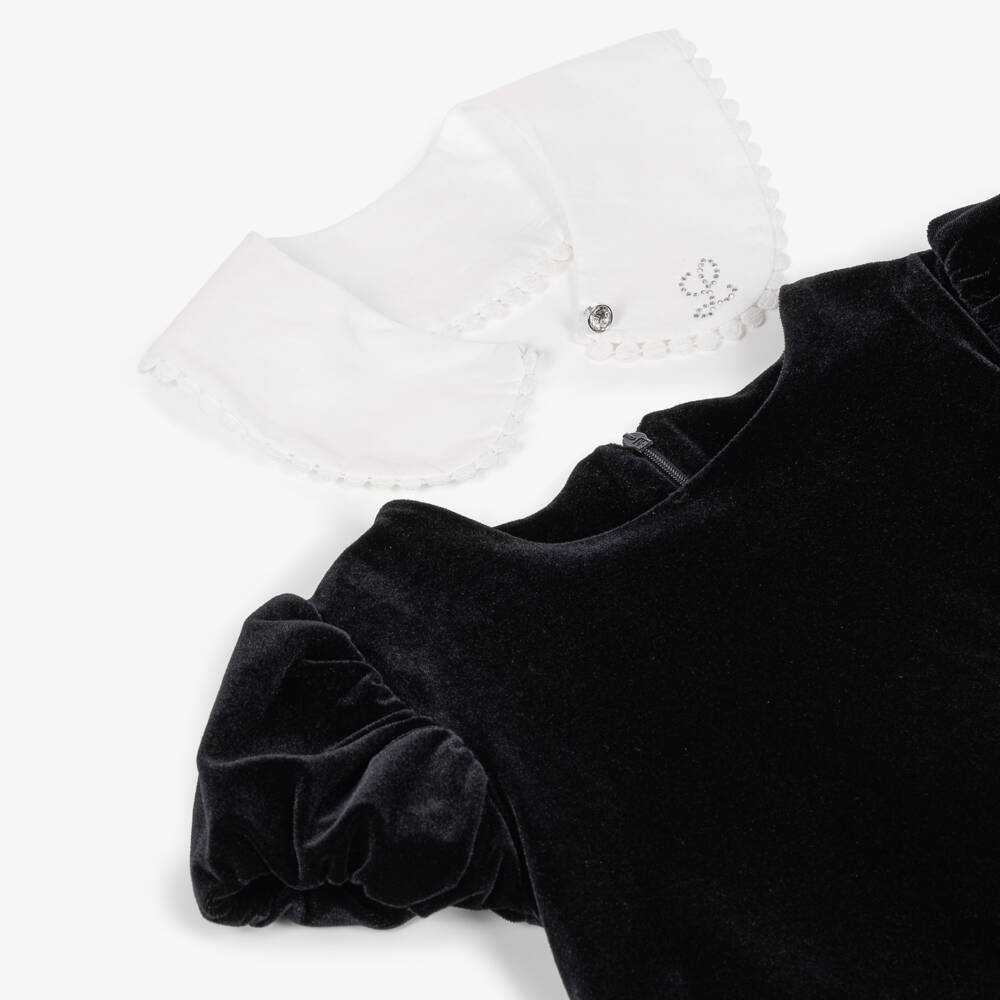 Lapin House-Girls Black Velvet Dress with White Collar | Childrensalon