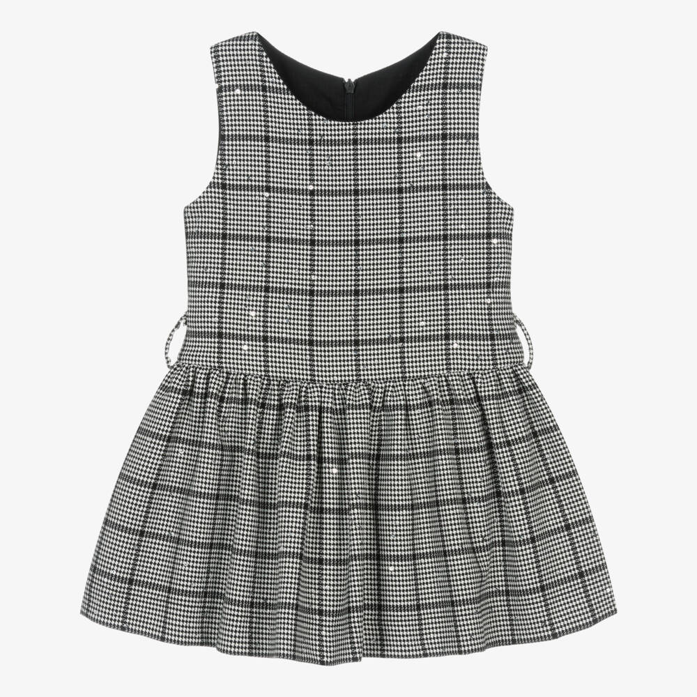 Lapin House-Girls Black & White Houndstooth Belted Dress | Childrensalon