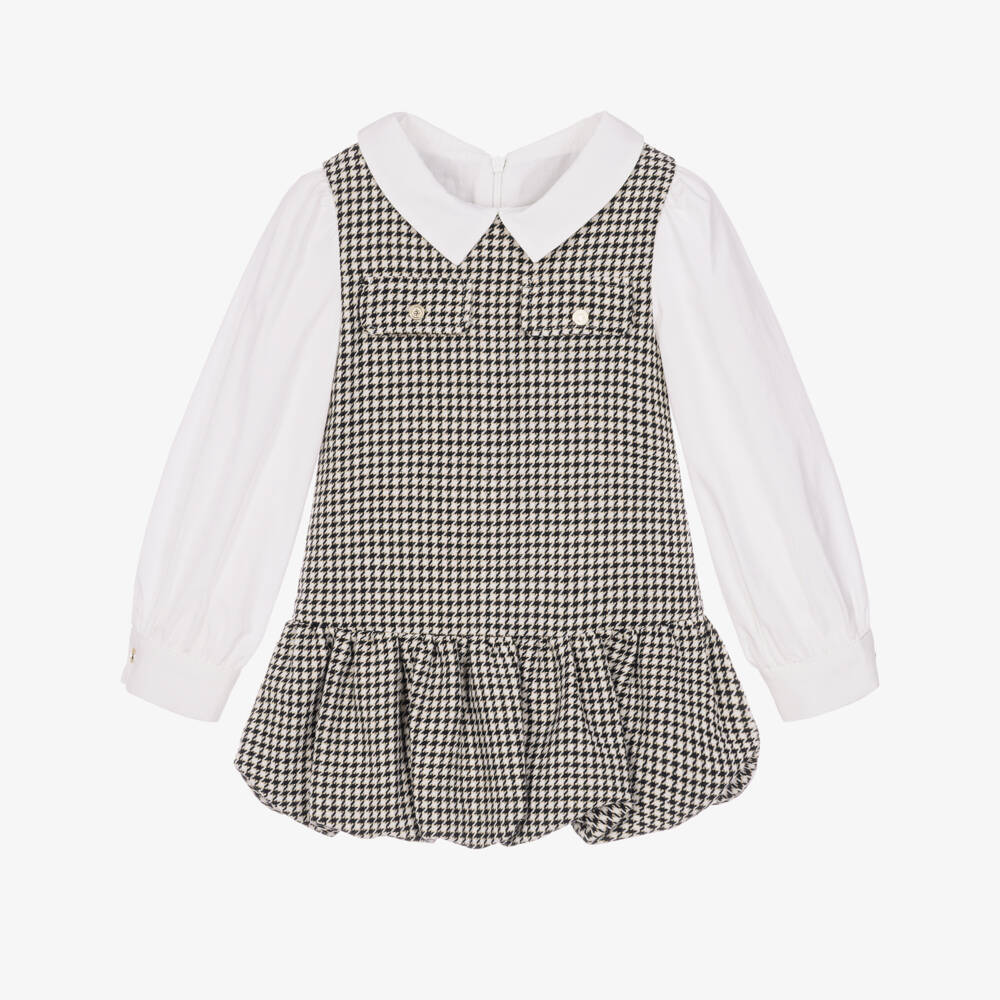Lapin House-Girls Black & White Houndstooth Dress | Childrensalon