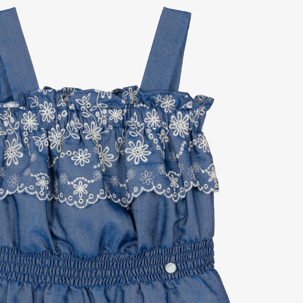Lapin House-Girls Blue Cotton Chambray Playsuit | Childrensalon