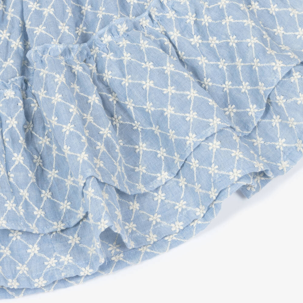 Lapin House-Girls Blue Embroidered Cotton Skirt Set | Childrensalon