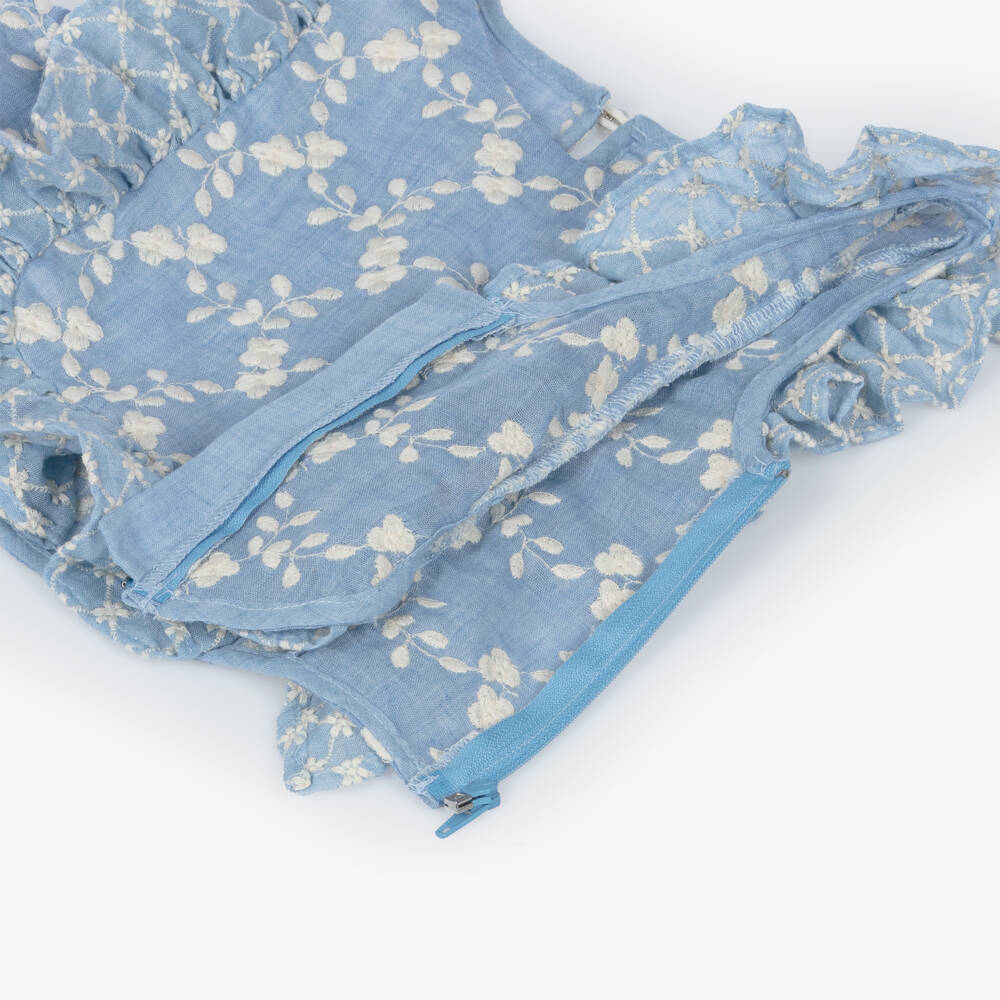 Lapin House-Girls Blue & Ivory Cotton Broderie Anglaise Shorts Set | Childrensalon