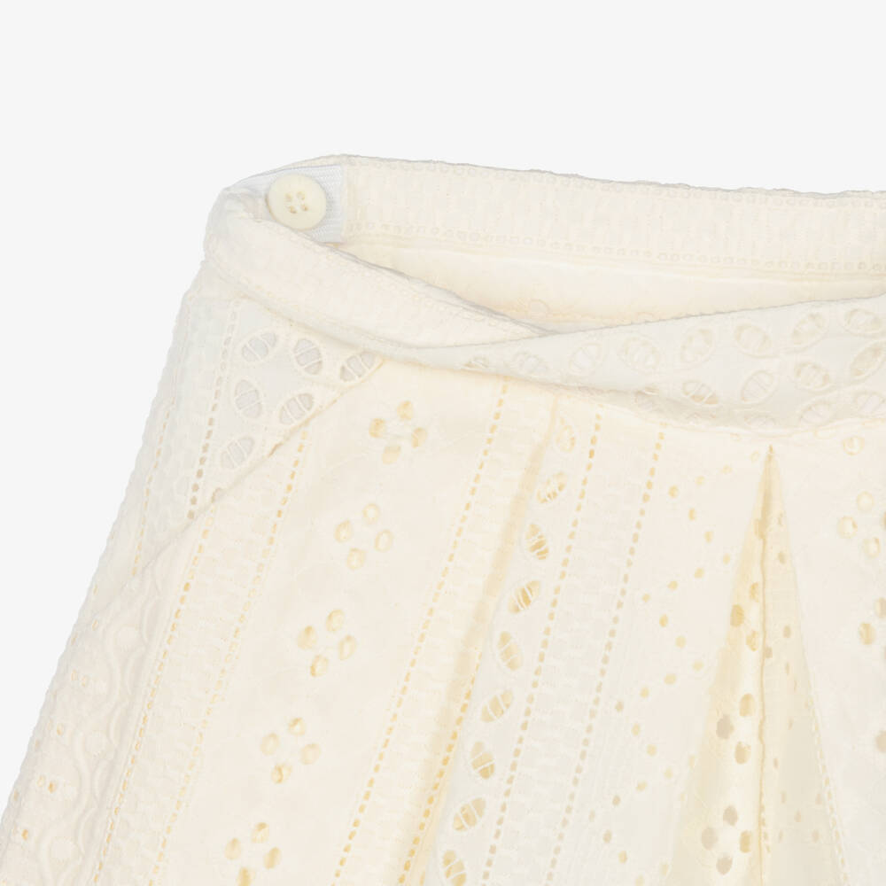 Lapin House-Girls Blue & Ivory Cotton Broderie Anglaise Shorts Set | Childrensalon